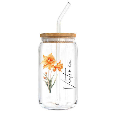 Birth Flower With Name Birthday Gift for Best Friend Birthday Gift For Mom Grandma Daughter Granddaughter Pampering Gift Personalized Clear Glass Can