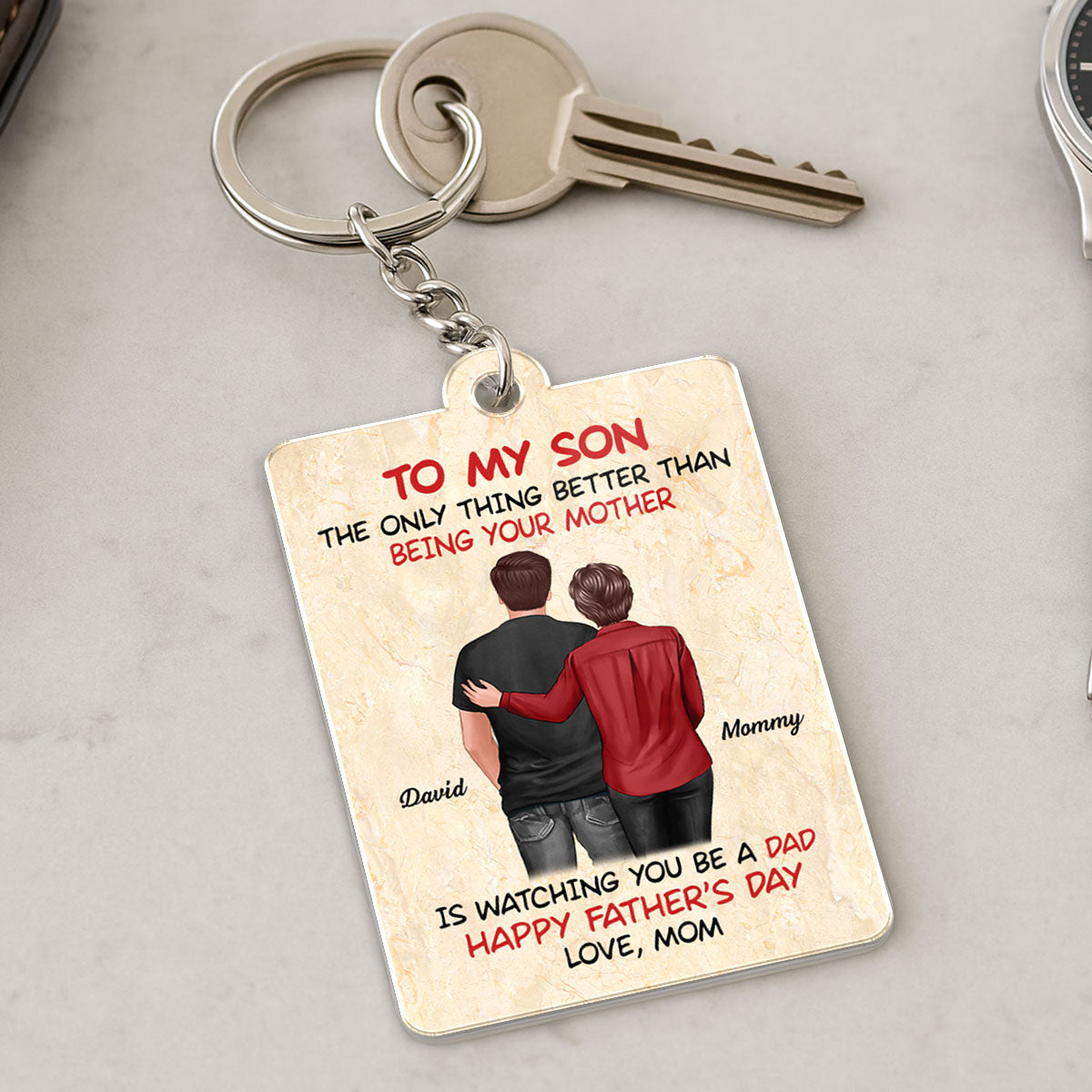 From Mom To Son Happy Father's Day Personalized Acrylic Keychain, Heartfelt Father's Day Gift For Son