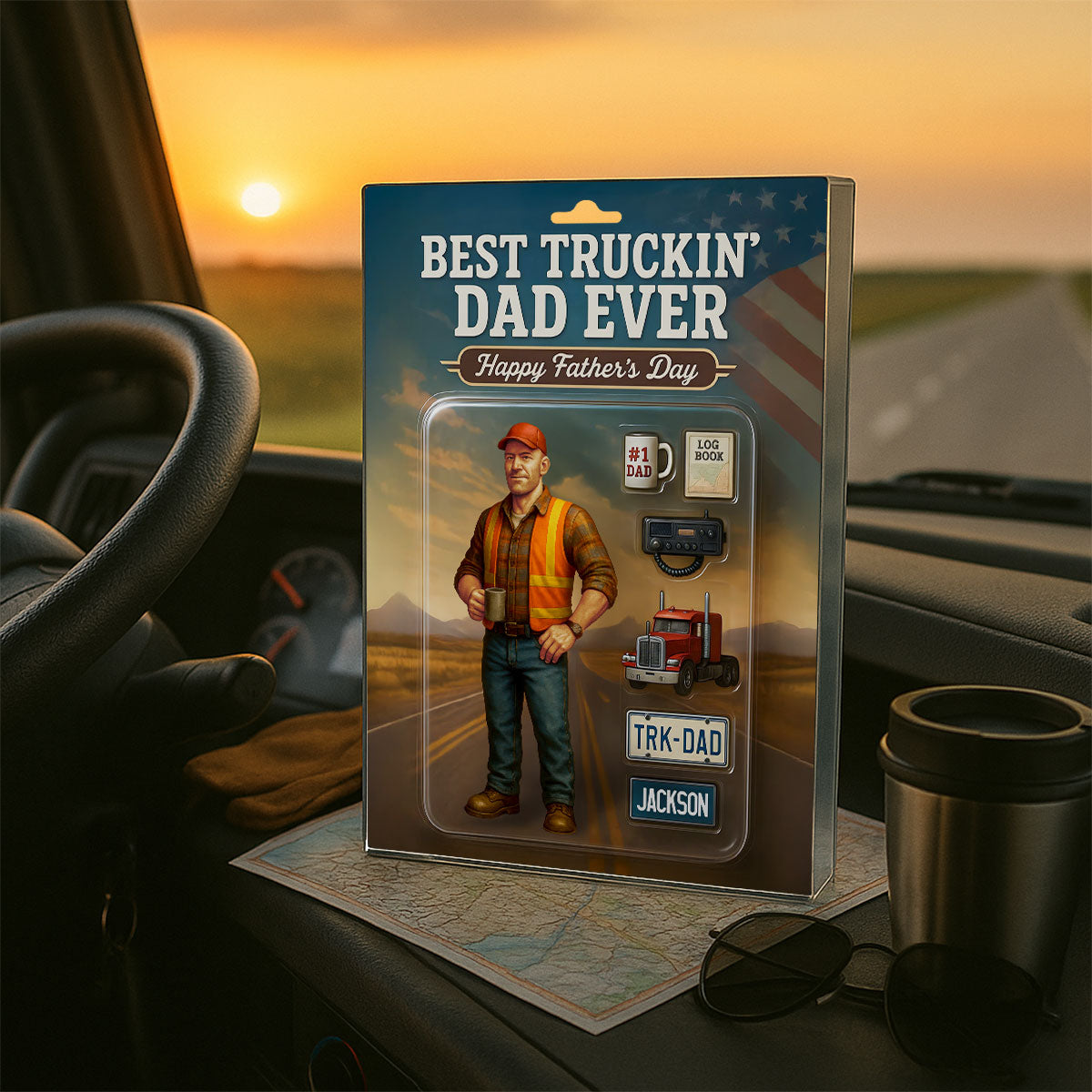 Best Truckin' Dad Ever Custom Action Figure Personalized Acrylic Block Plaque, Father's Day Gift for Trucker Dads