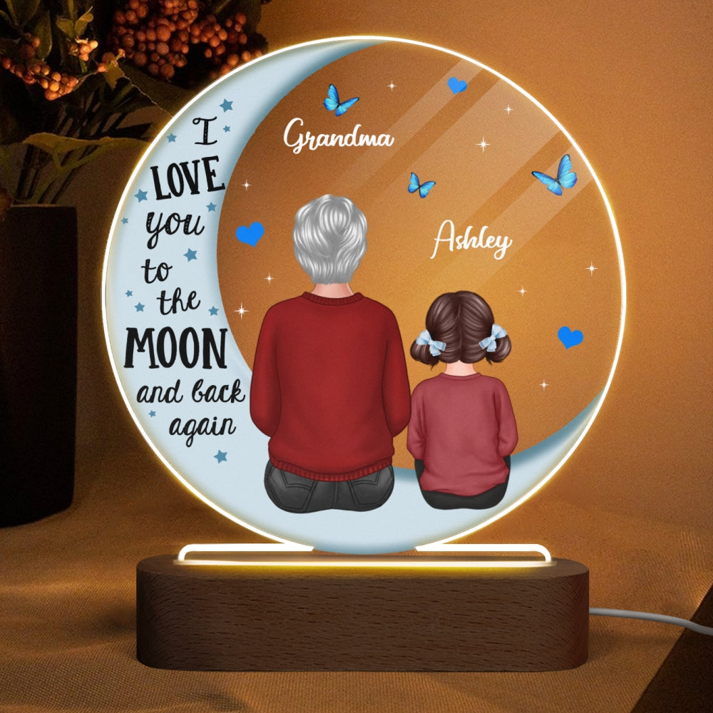 Grandma Grandkids Blue Moon Personalized Circle Plaque LED Night Light - Acrylic LED Lamp - Gift For Grandma