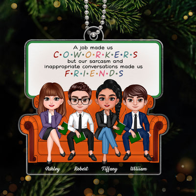 Coworkers Friends Colleagues Sitting On Sofa Personalized Acrylic Ornament, Christmas Gift