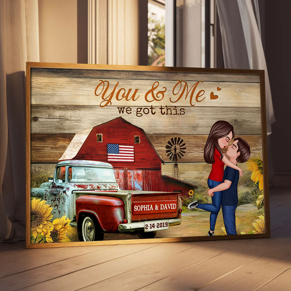 Couple Hugging Kissing Vintage Truck Farmhouse Personalized Poster, Anniversary  Gift For Him, Her, Husband, Wife