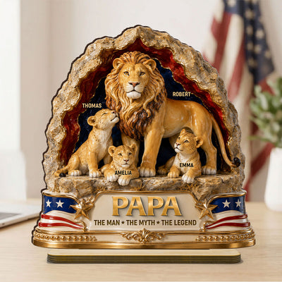 Lion Dad the Legend - Personalized 2-Layered Wooden Plaque - Father's Day Gift for Dad, Husband