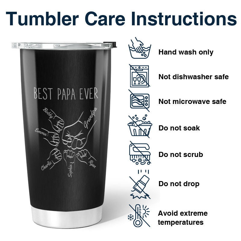 Best Dad Papa Grandpa Fist Bump Outline Metal Personalized Tumbler
