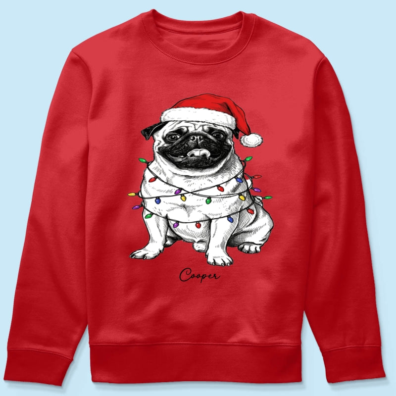 Custom Pet Portrait Christmas Hat & Strings Upload Your Photo - Personalized Shirt - Trendy Christmas Gift For Dog Lover