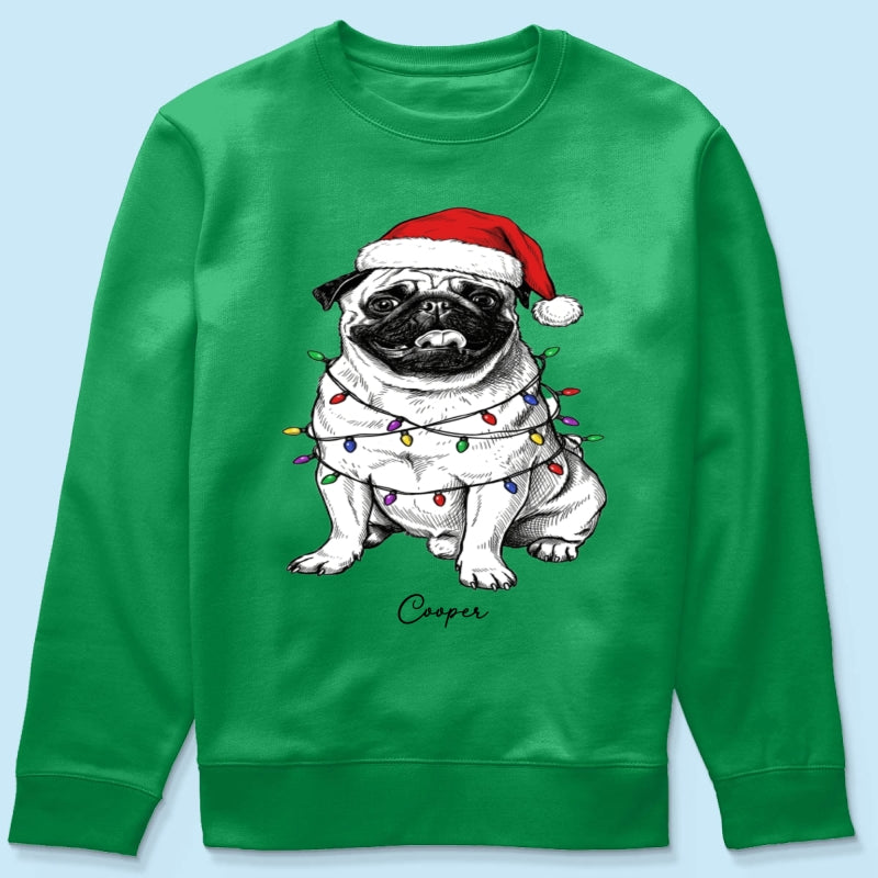 Custom Pet Portrait Christmas Hat & Strings Upload Your Photo - Personalized Shirt - Trendy Christmas Gift For Dog Lover