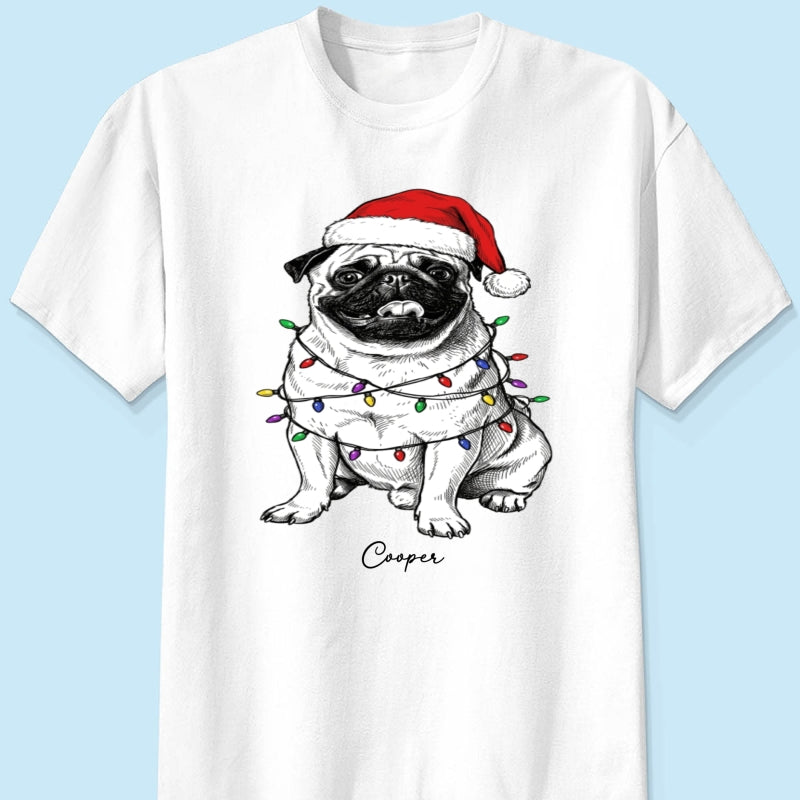 Custom Pet Portrait Christmas Hat & Strings Upload Your Photo - Personalized Shirt - Trendy Christmas Gift For Dog Lover