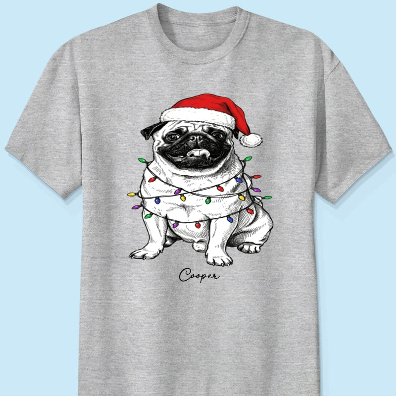 Custom Pet Portrait Christmas Hat & Strings Upload Your Photo - Personalized Shirt - Trendy Christmas Gift For Dog Lover