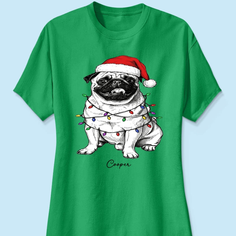 Custom Pet Portrait Christmas Hat & Strings Upload Your Photo - Personalized Shirt - Trendy Christmas Gift For Dog Lover