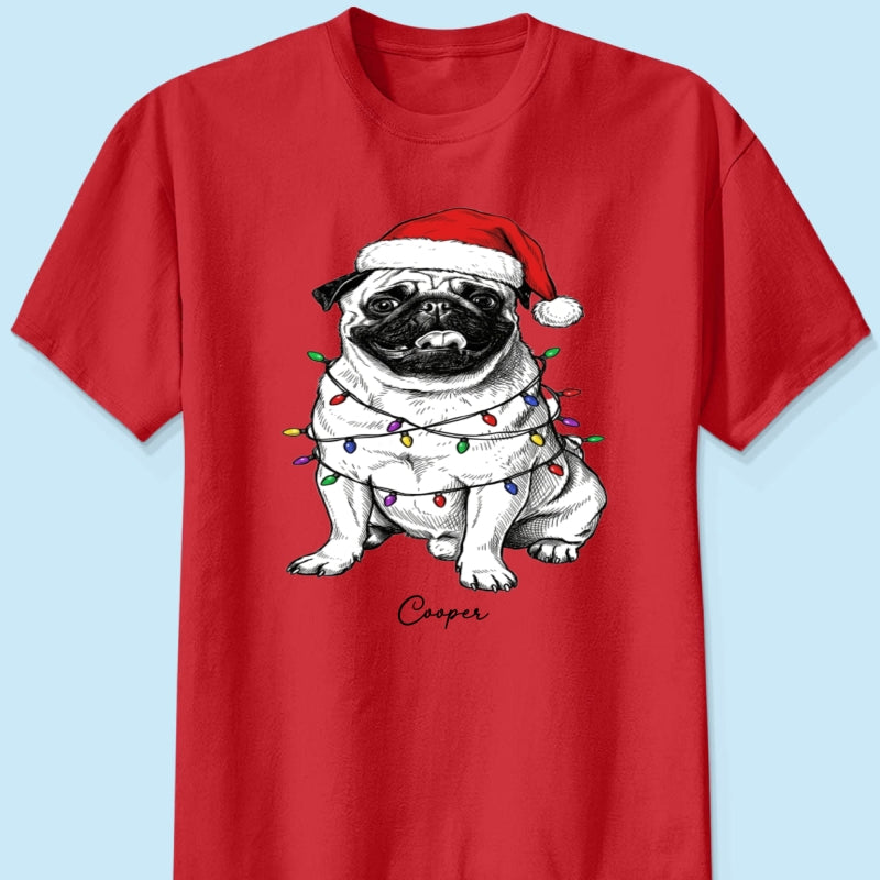 Custom Pet Portrait Christmas Hat & Strings Upload Your Photo - Personalized Shirt - Trendy Christmas Gift For Dog Lover