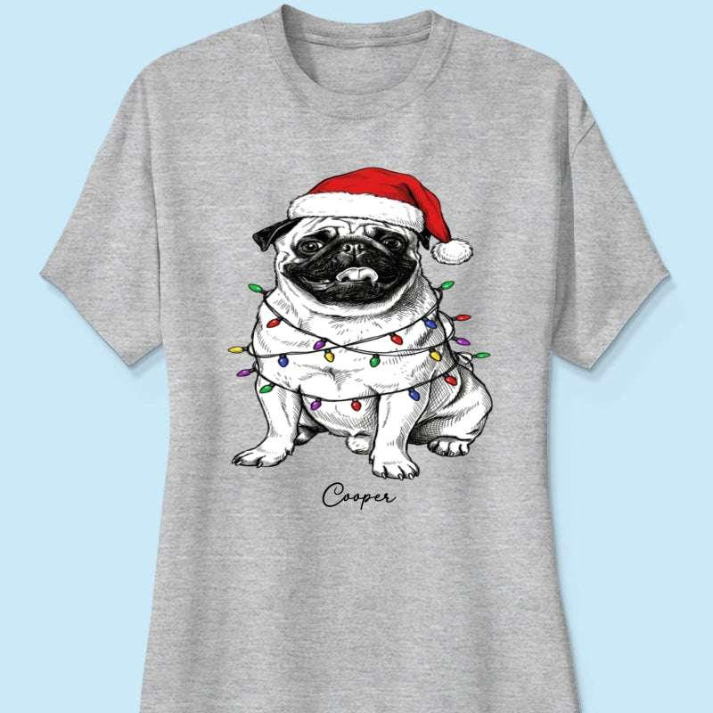Custom Pet Portrait Christmas Hat & Strings Upload Your Photo - Personalized Shirt - Trendy Christmas Gift For Dog Lover