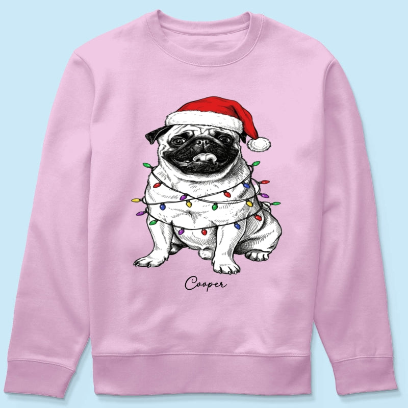 Custom Pet Portrait Christmas Hat & Strings Upload Your Photo - Personalized Shirt - Trendy Christmas Gift For Dog Lover