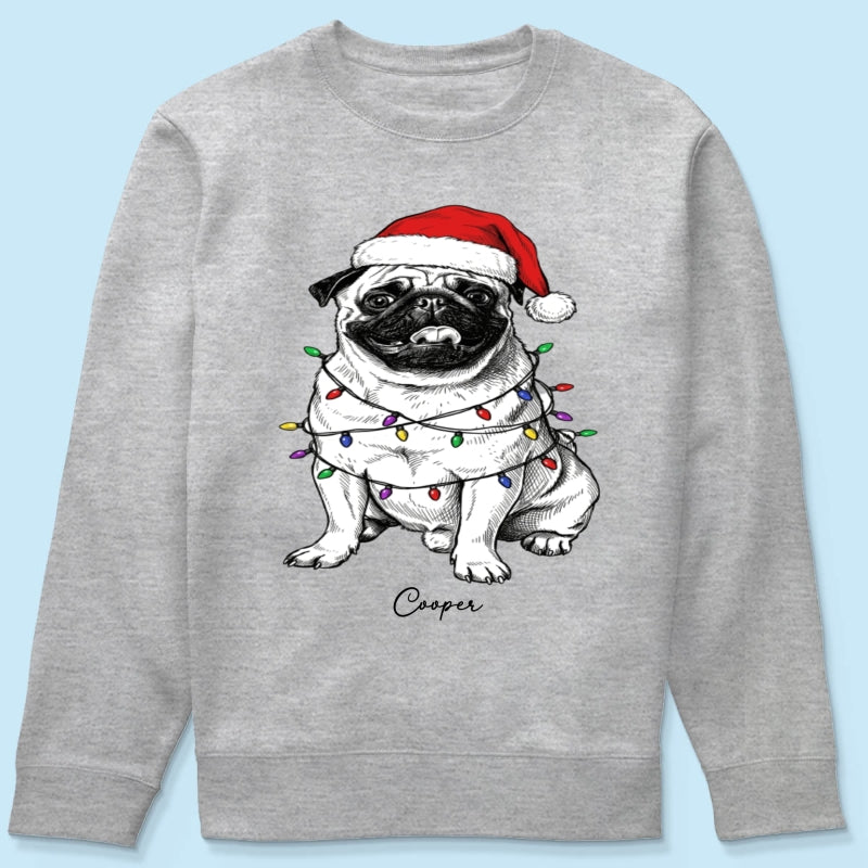 Custom Pet Portrait Christmas Hat & Strings Upload Your Photo - Personalized Shirt - Trendy Christmas Gift For Dog Lover
