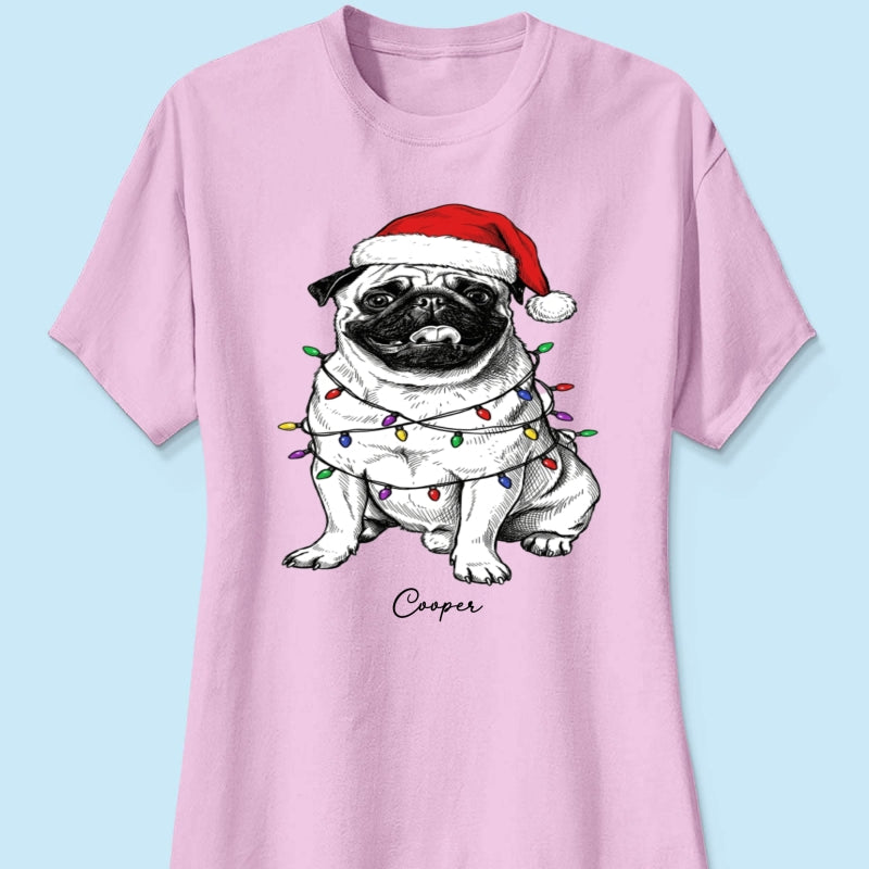 Custom Pet Portrait Christmas Hat & Strings Upload Your Photo - Personalized Shirt - Trendy Christmas Gift For Dog Lover