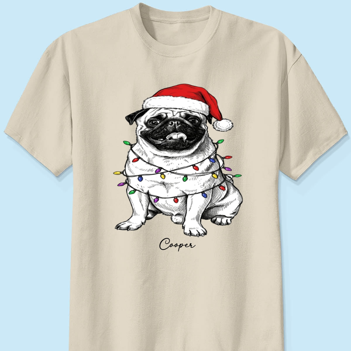 Custom Pet Portrait Christmas Hat & Strings Upload Your Photo - Personalized Shirt - Trendy Christmas Gift For Dog Lover