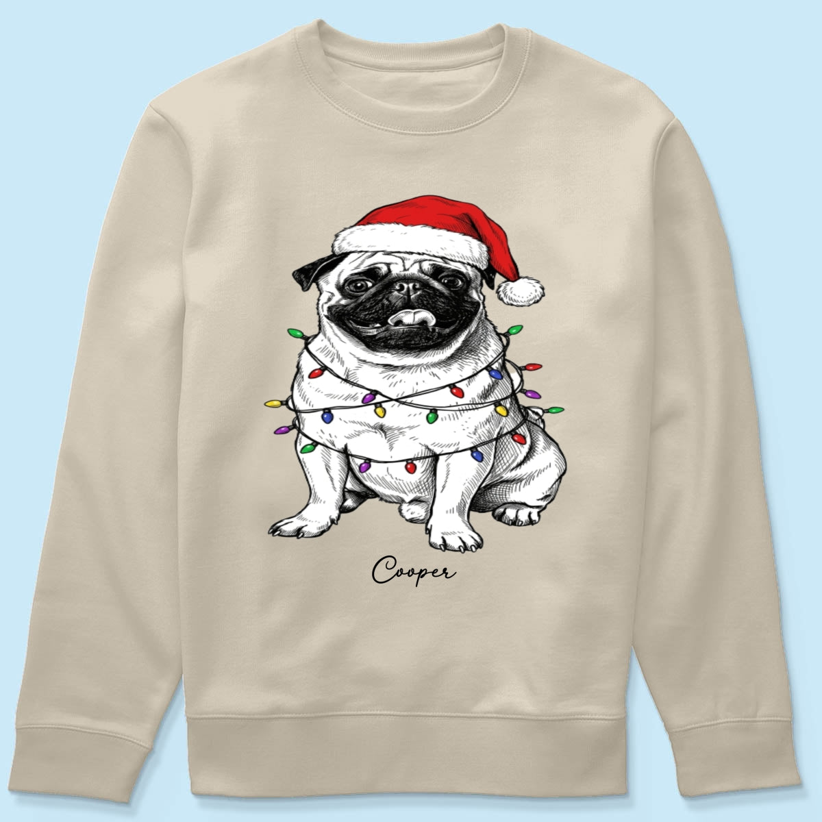 Custom Pet Portrait Christmas Hat & Strings Upload Your Photo - Personalized Shirt - Trendy Christmas Gift For Dog Lover