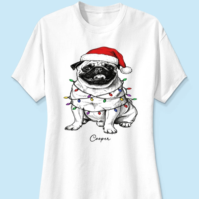 Custom Pet Portrait Christmas Hat & Strings Upload Your Photo - Personalized Shirt - Trendy Christmas Gift For Dog Lover
