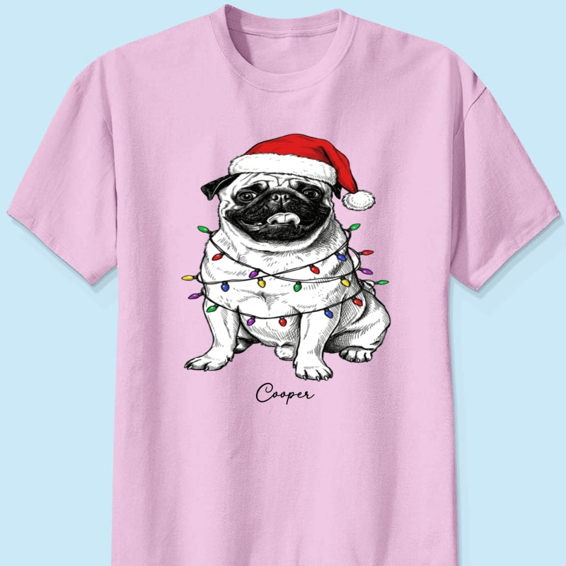 Custom Pet Portrait Christmas Hat & Strings Upload Your Photo - Personalized Shirt - Trendy Christmas Gift For Dog Lover