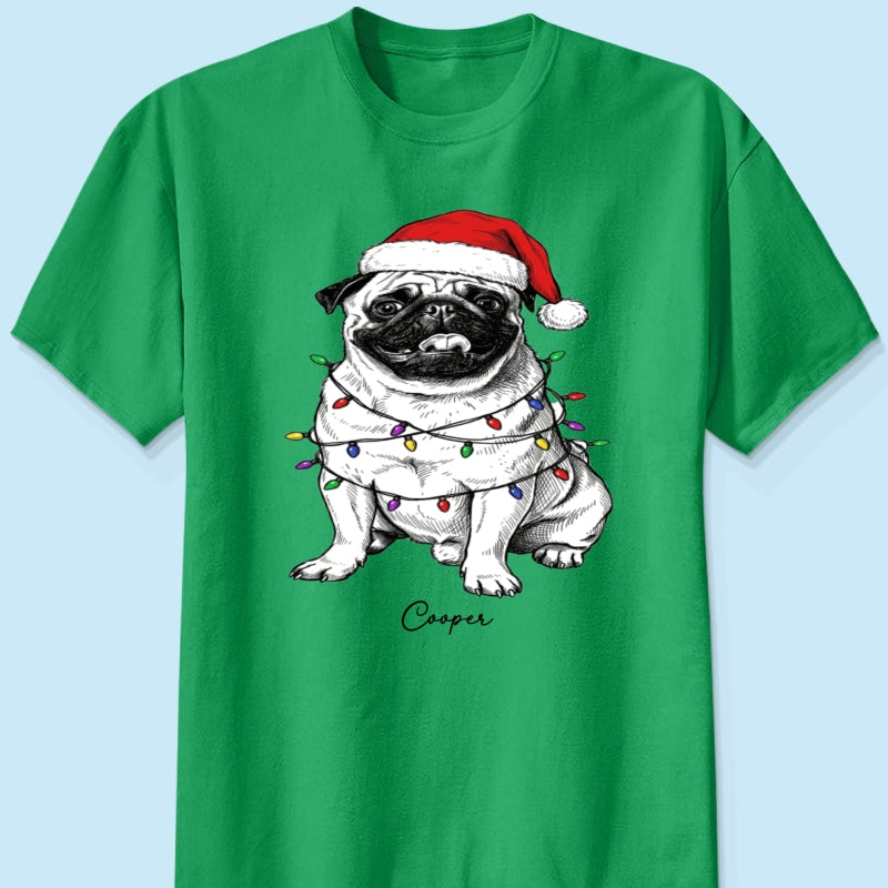 Custom Pet Portrait Christmas Hat & Strings Upload Your Photo - Personalized Shirt - Trendy Christmas Gift For Dog Lover
