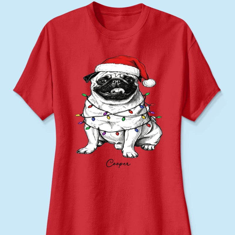 Custom Pet Portrait Christmas Hat & Strings Upload Your Photo - Personalized Shirt - Trendy Christmas Gift For Dog Lover