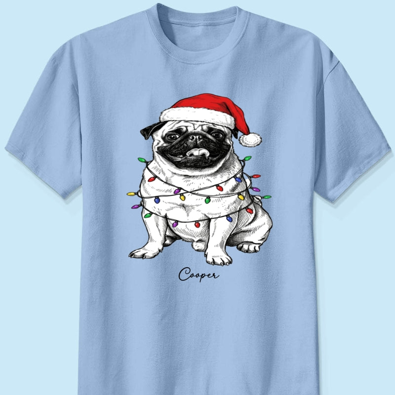 Custom Pet Portrait Christmas Hat & Strings Upload Your Photo - Personalized Shirt - Trendy Christmas Gift For Dog Lover