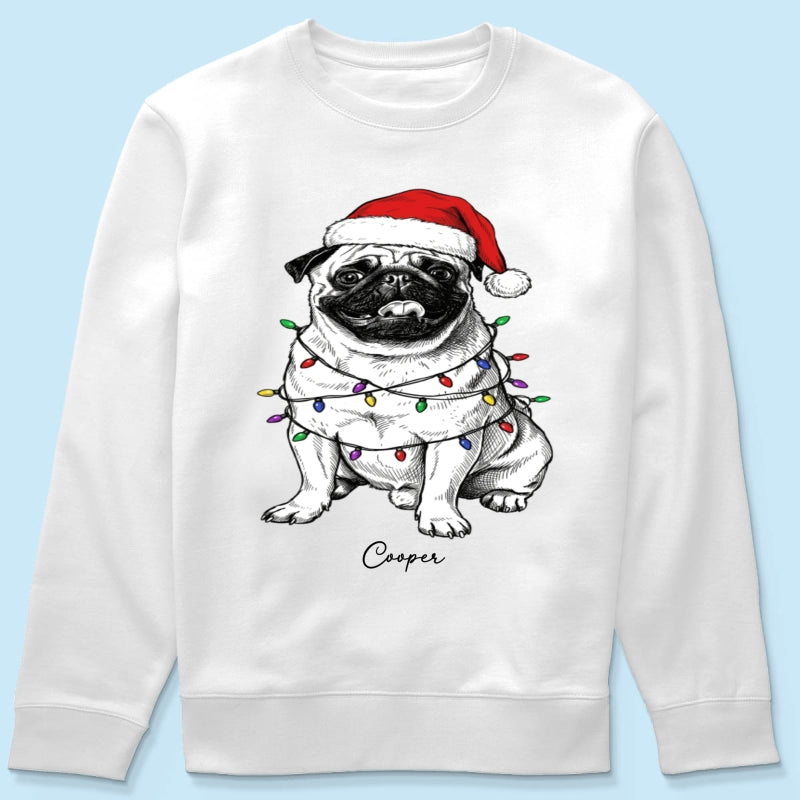 Custom Pet Portrait Christmas Hat & Strings Upload Your Photo - Personalized Shirt - Trendy Christmas Gift For Dog Lover
