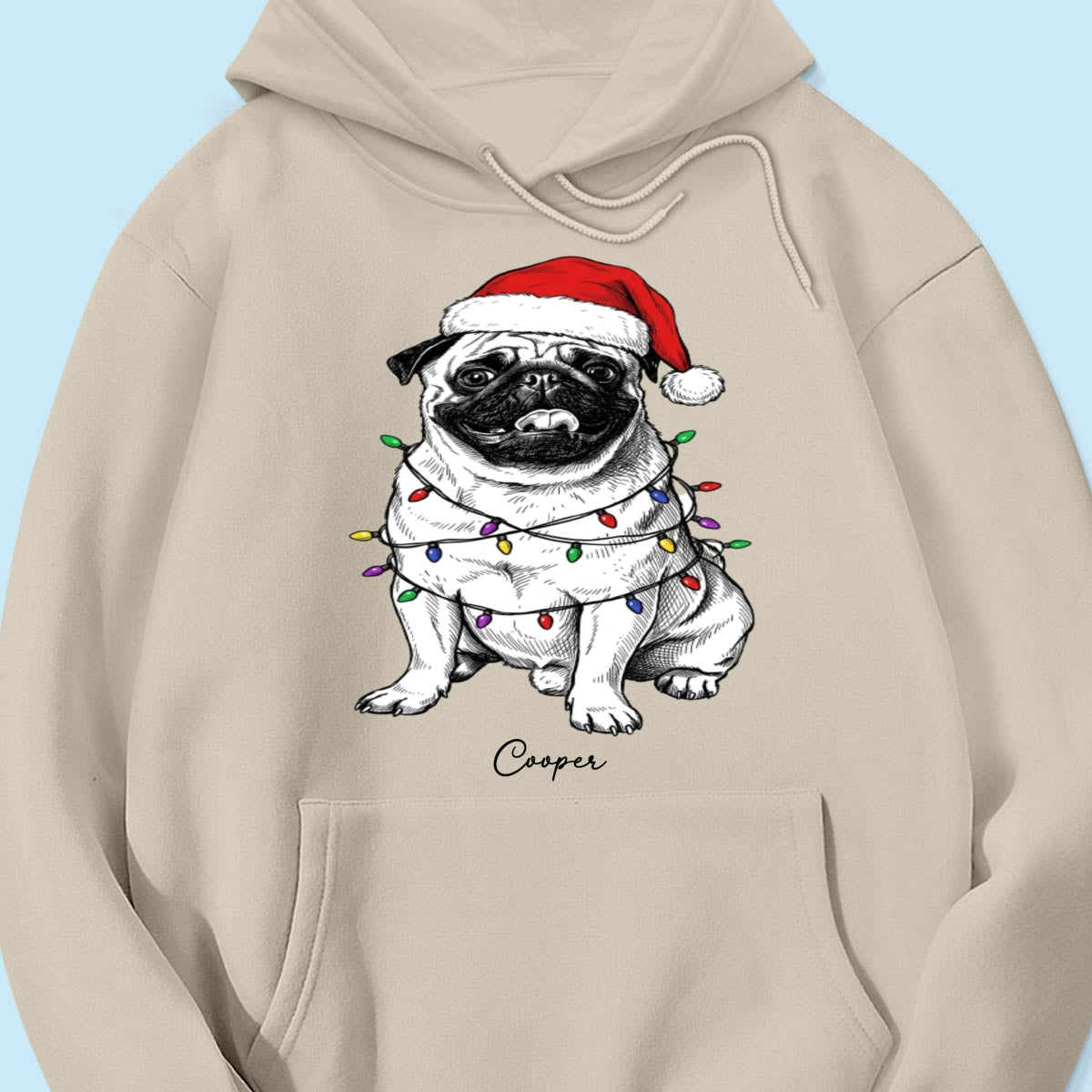 Custom Pet Portrait Christmas Hat & Strings Upload Your Photo - Personalized Shirt - Trendy Christmas Gift For Dog Lover