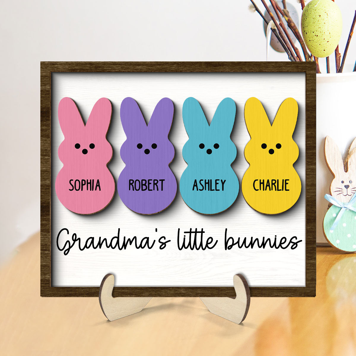 Grandma Mom Little Bunnies Personalized 2-Layer Wooden Plaque