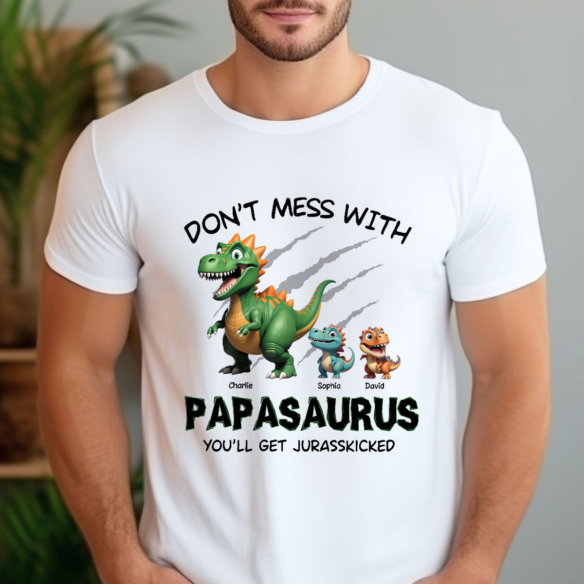Don't Mess With Papasaurus 3D Effect Dinosaurs Personalized Shirt, Father's Day Gift For Grandpa, Dad