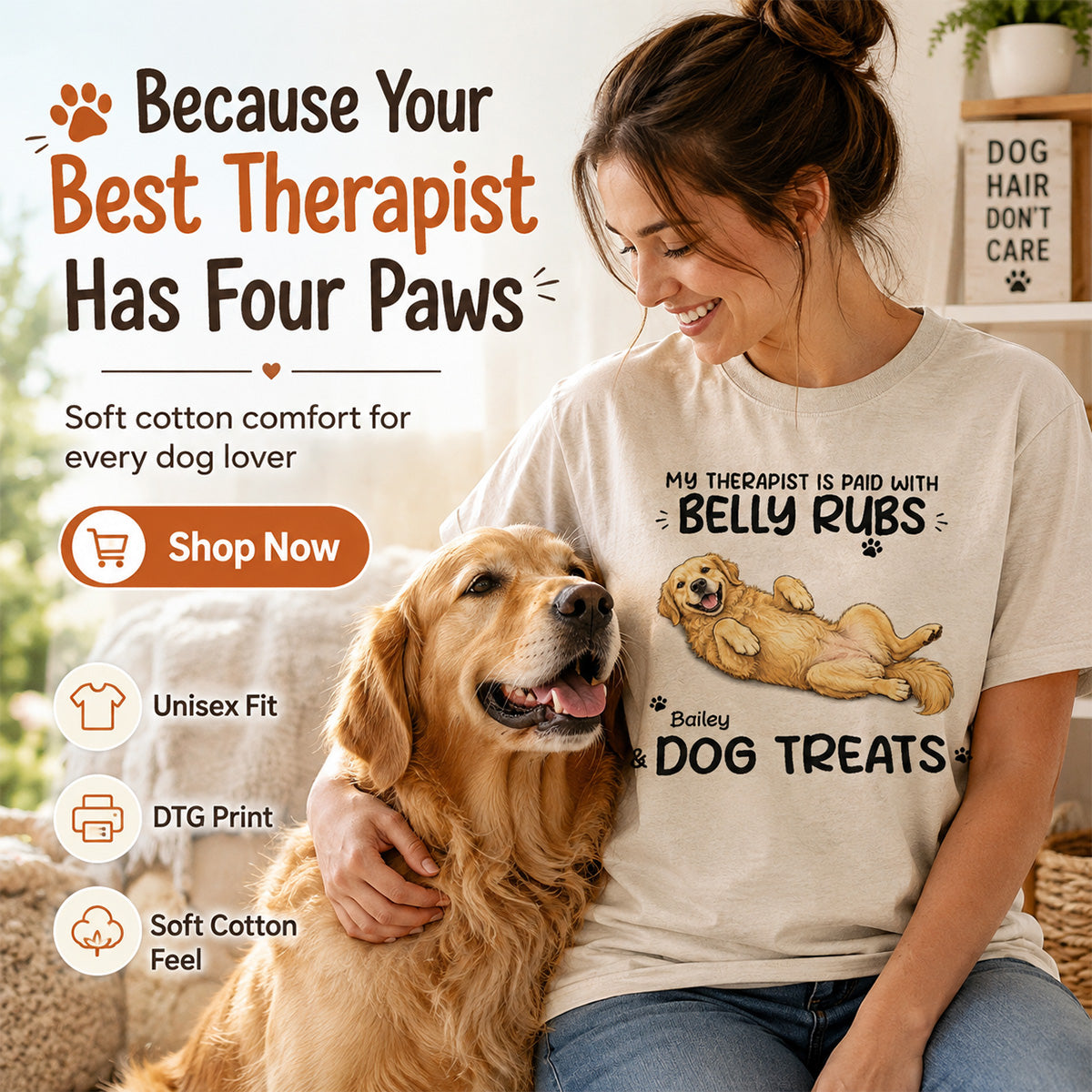 My Therapist Is Paid With Belly Rubs & Dog Treat Custom Dog Photo - Personalized Shirt - Funny Gift For Dog Lover