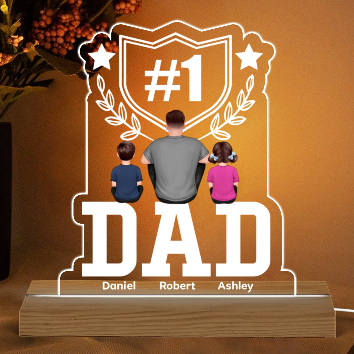 Number 1 Dad Father‘s Day Gift Personalized Warm Custom Shape LED Night Light