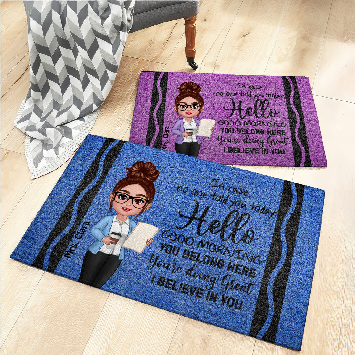 In Case No One Told You Hello I Believe In You Crayon Theme Personalized Doormat, Classroom Decorations For Teacher