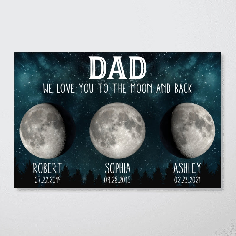 Dad We Love You To The Moon And Back Custom Birth Moon Phase Personalized Poster, Father's Day Gift, Birthday Gift For Dad, Husband