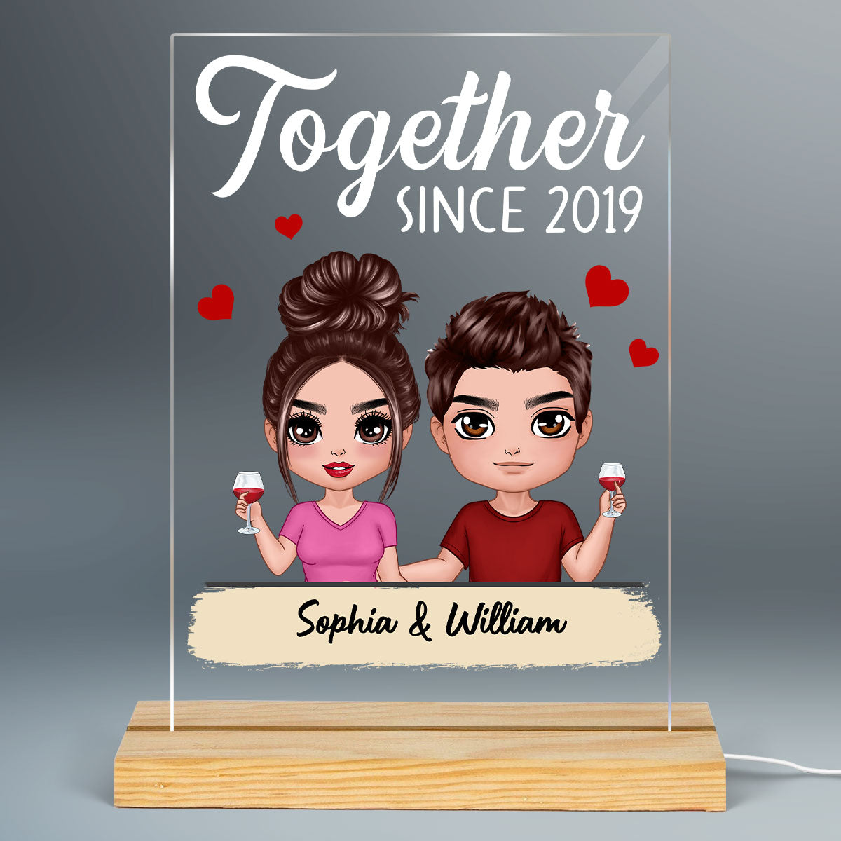 Doll Couple Sitting Personalized Rectangle LED Night Light