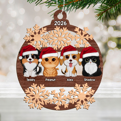 Snowflake Dogs Cats Christmas Sitting Personalized Wooden Ornament