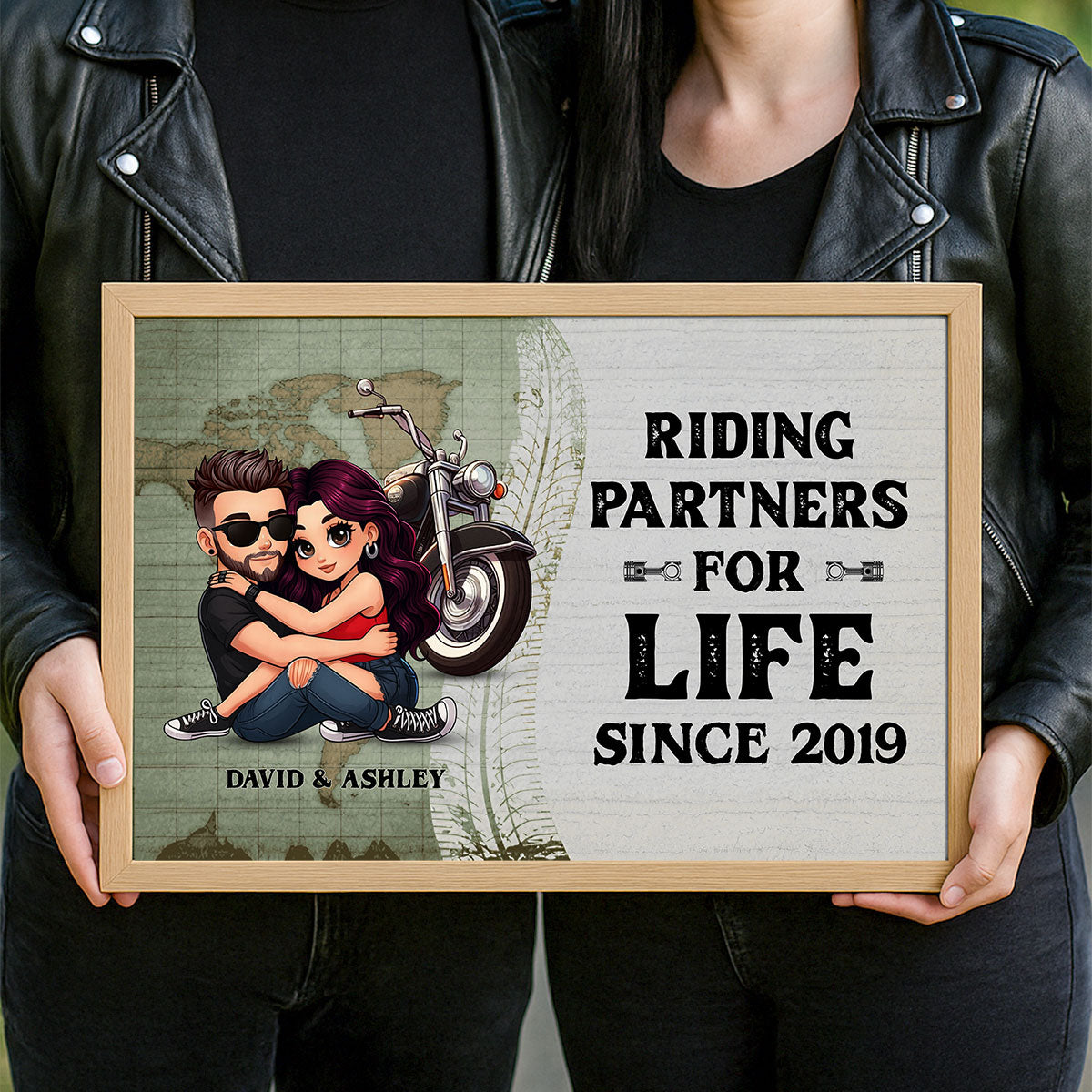 Riding Partners for Life Biker Couple Personalized Poster, Birthday, Anniversary Gift for him, Gift for her