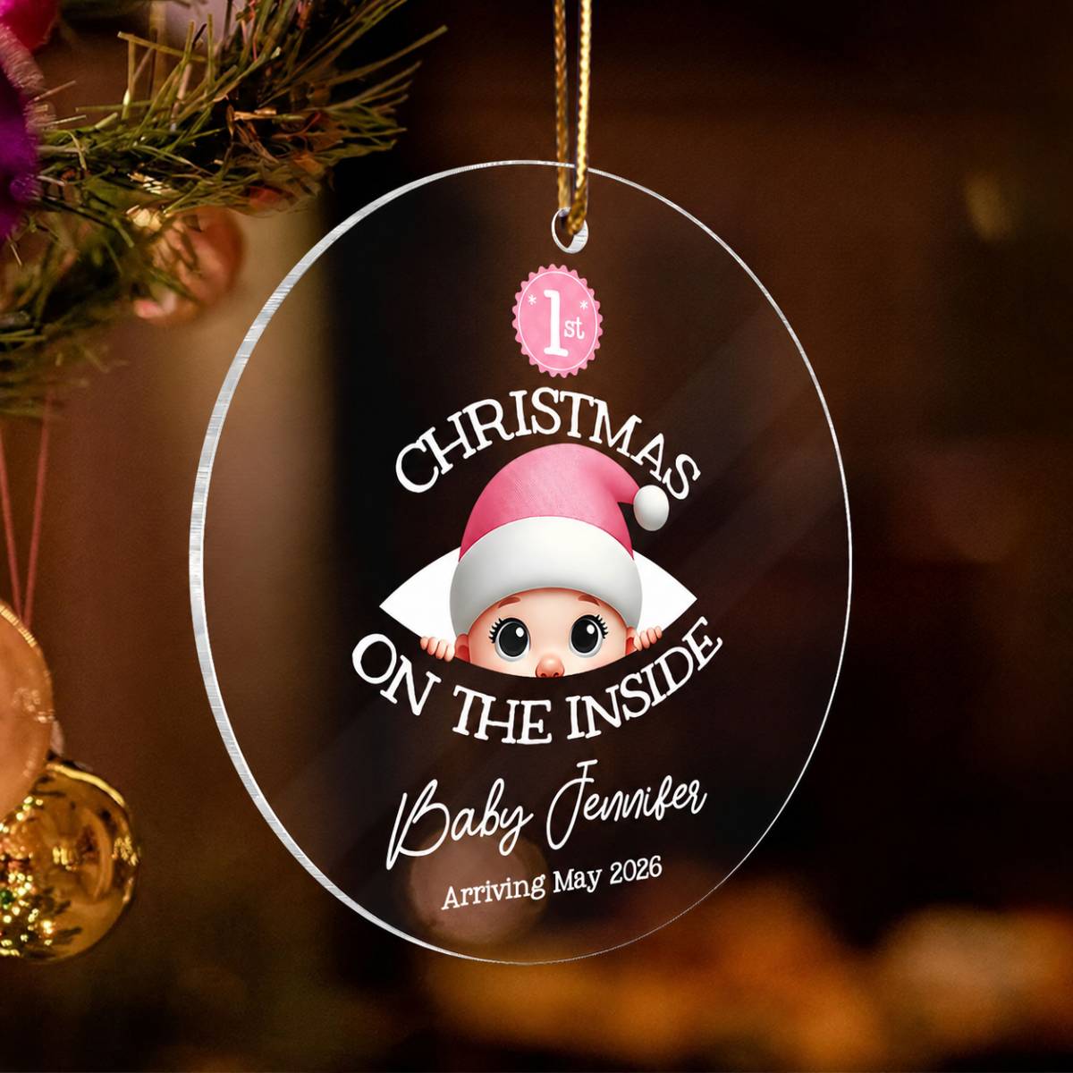 Personalized Baby's First Christmas On the Inside Acrylic Ornament, Custom Pregnancy Reveal Ornament, Expecting Parents