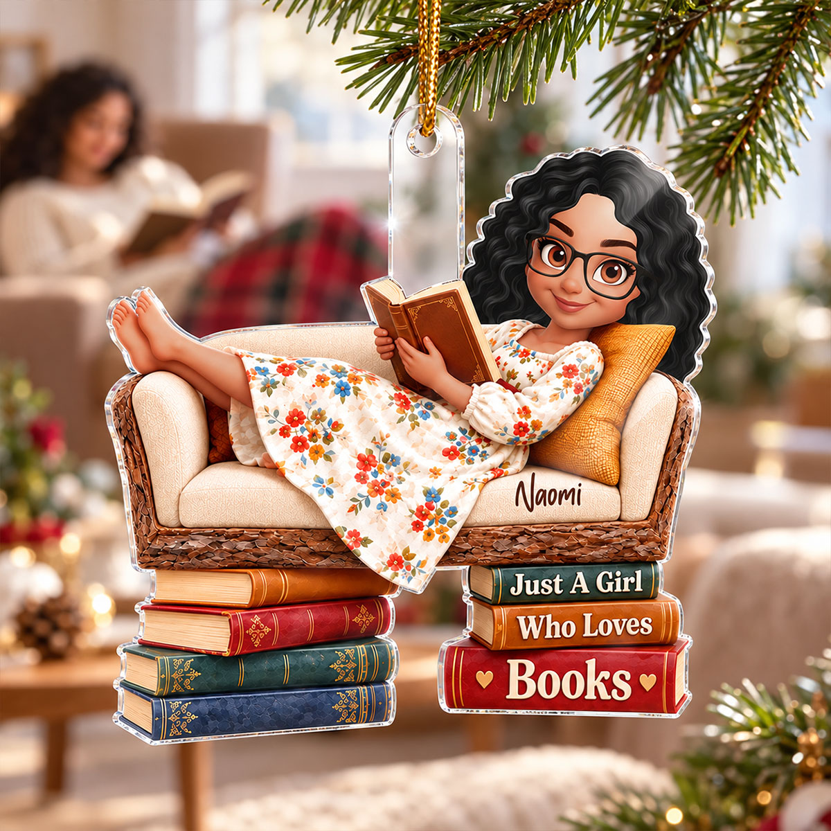 Just a Girl Who Loves Books - Personalized Acrylic Ornament - Christmas Gift for Book Lover,Wife,Mom,Friend
