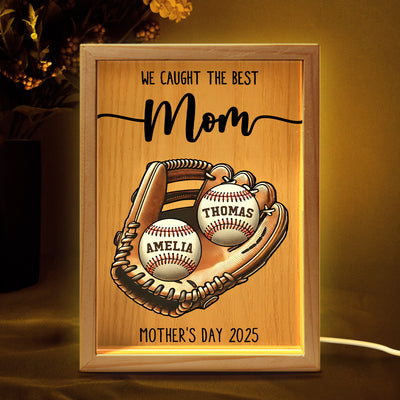 We Caught The Best Mom Baseball, Softball Personalized Frame Light Box, Custom Kid's Name, Mother's Day, Gift For Wife, Gift For Mom