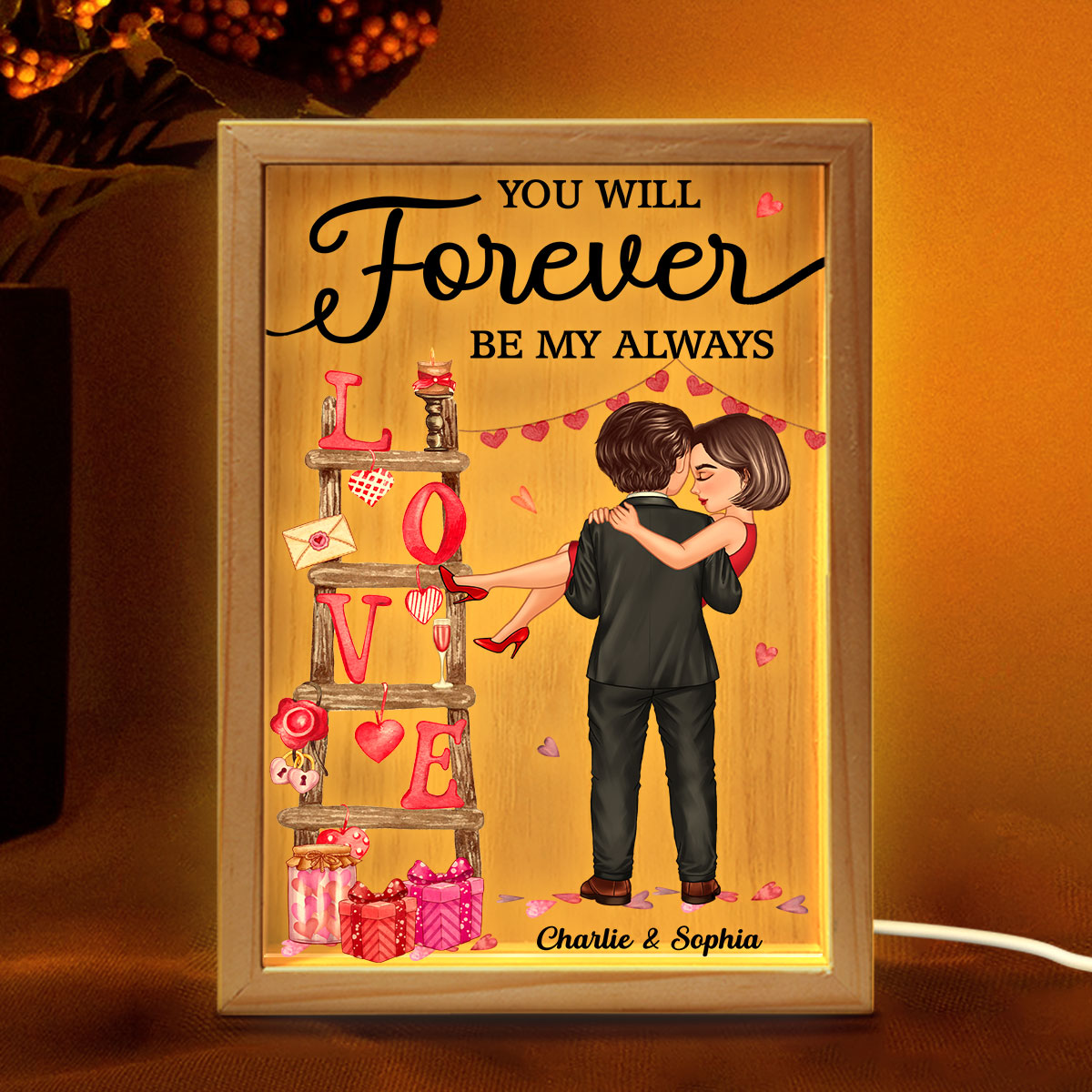 LOVE Valetine‘s Day Ladder Couple Holding Personalized Frame Light Box