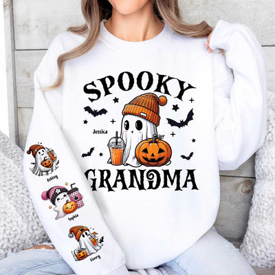 Halloween Grandma Mom Cute Boo Personalized Sleeve Printed Sweatshirt