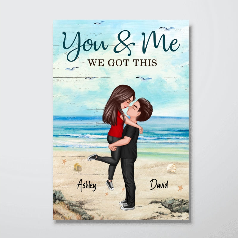 Couple Hugging Kissing At Beach Personalized Vertical Poster