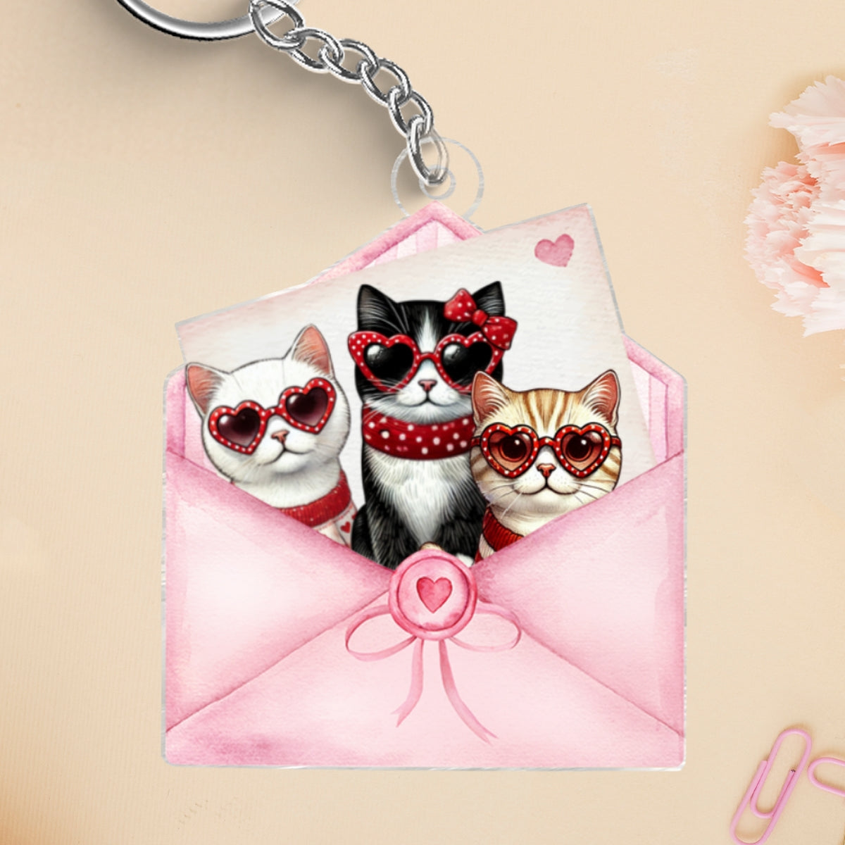 Cute  Cat In Letter Envelope Personalized Acrylic Keychain, Gift for Cat Mom, Cat Dad