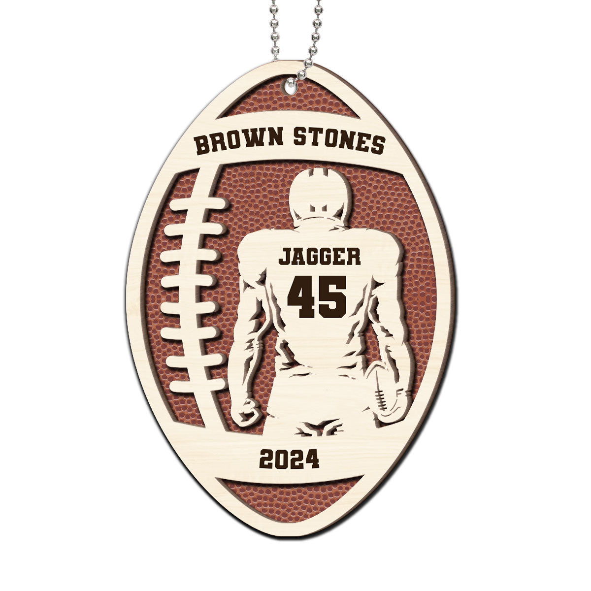 3D Football Player With Name Personalized 2-Layer Wooden Sport Ornament