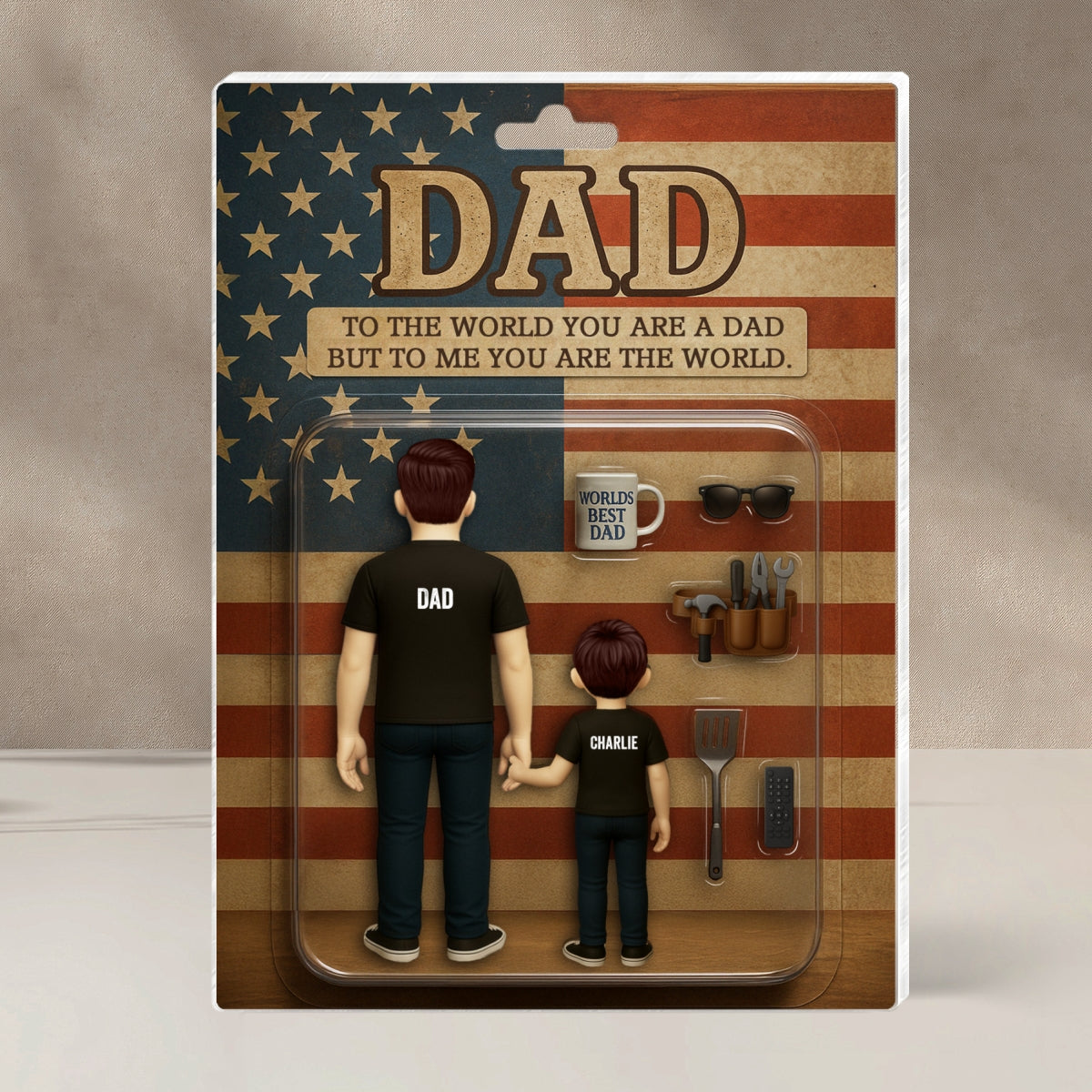 Dad And Kids Back View Custom Figure Personalized Acrylic Block Plaque, Father's Day Gift for Dad, Gift for Husband