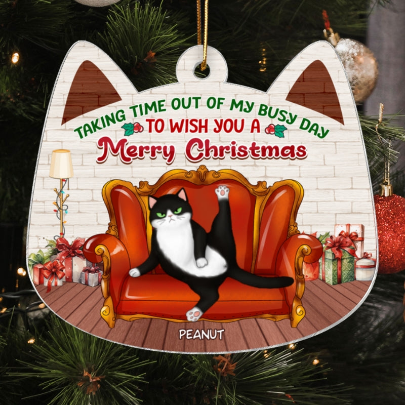 Sassy Fluffy Cats Taking Time Wish You Merry Christmas Personalized Acrylic Ornament, Funny Christmas Gift For Cat Lovers