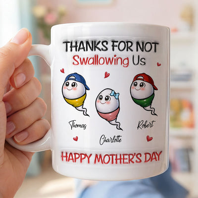 Little Cute Kids Thanks For Not Swallowing Us - Personalized Mug - Funny Mother's Day Gift For Mom