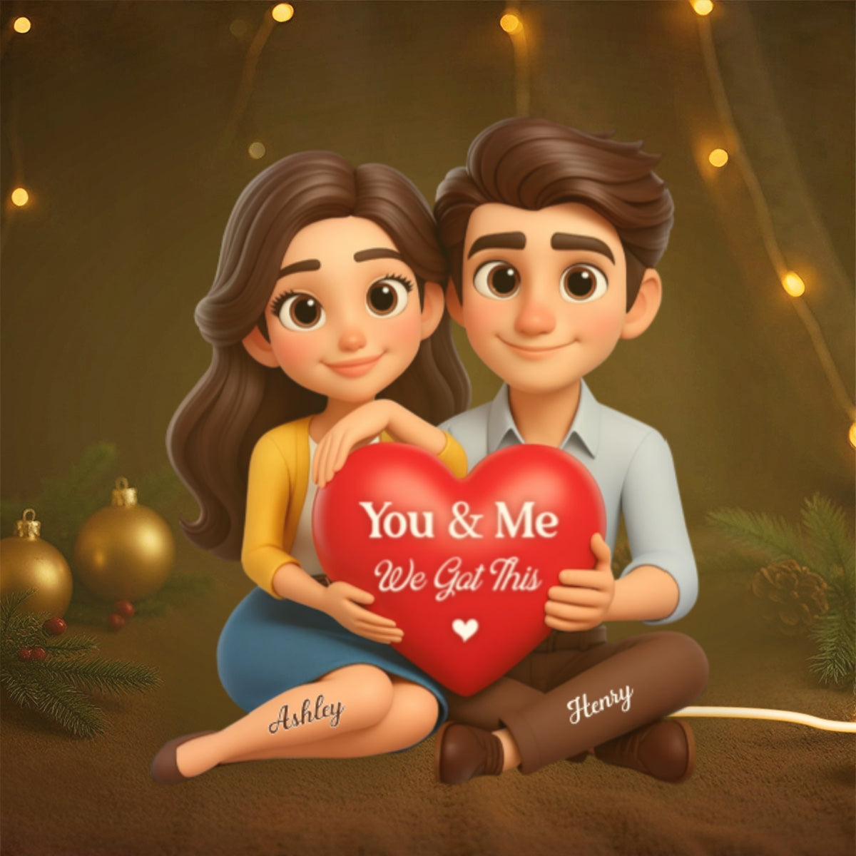 Eternal Love Cartoon Couple Sitting - Personalized Light Box - Sentimental Gift for him, for her
