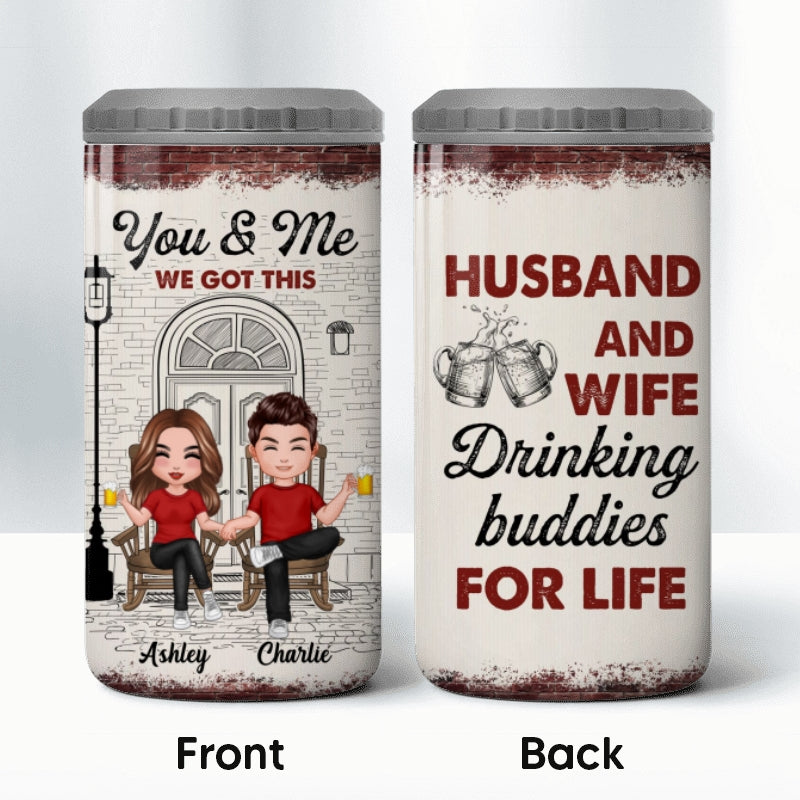 Couple Sitting Front Porch Sketch Personalized 4 In 1 Can Cooler