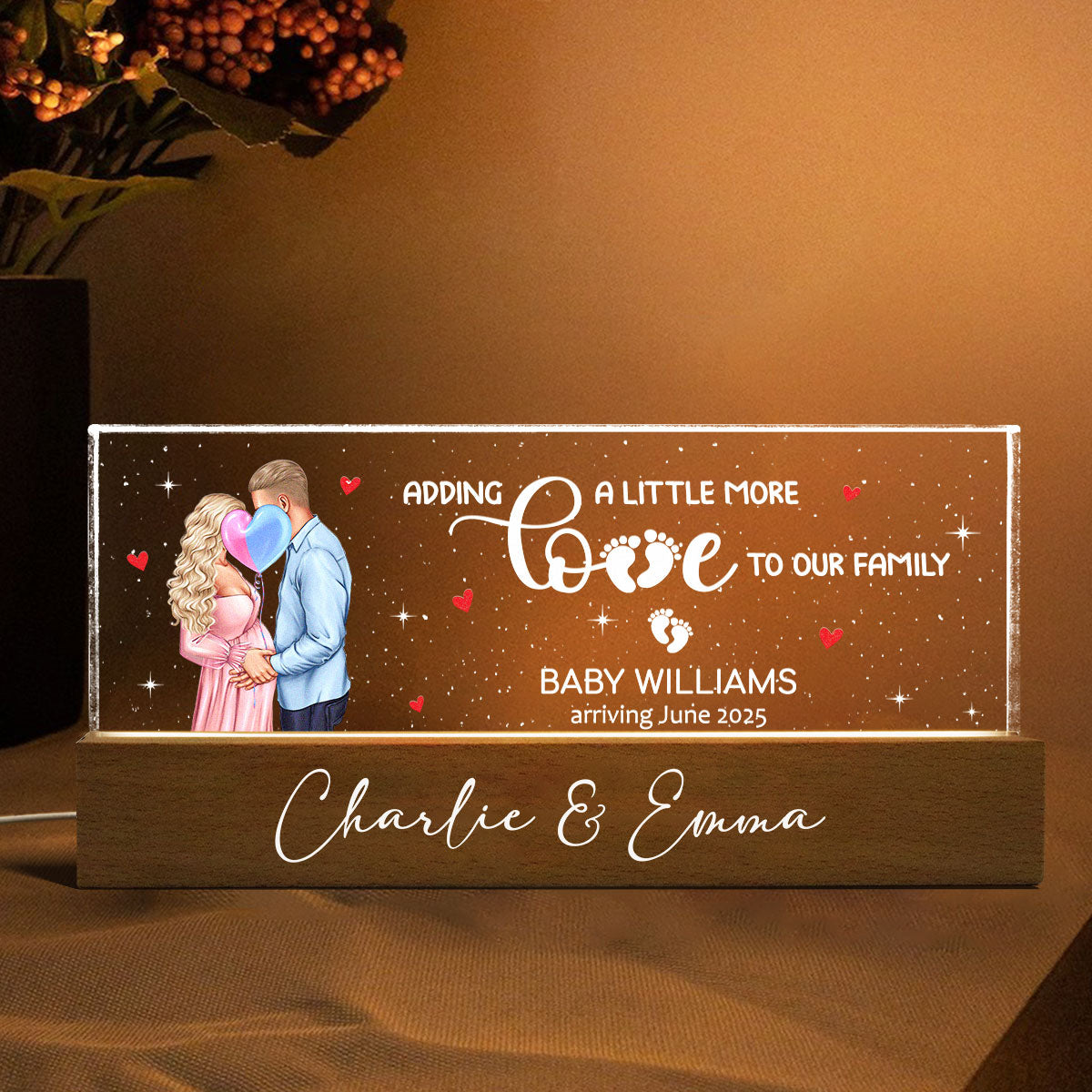 Kissing Couple, Expecting Parents, Pregnancy Couple Personalized Acrylic Block LED Night Light,  Gift, Pregnancy Announcement